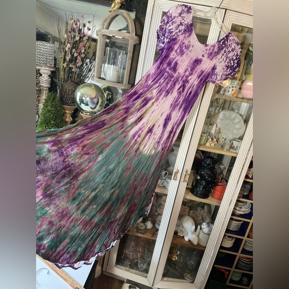 Advance Apparels purple & green tie dye boho festival dress OS - Picture 5 of 13